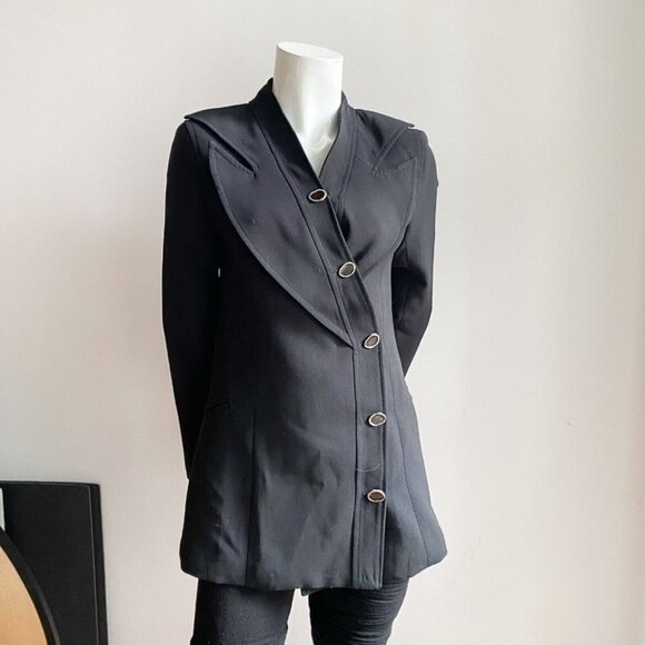ITEM Lookbook Black Unique Asymmetrical Closure  Fitted Blazer 2/4 - Picture 2 of 8